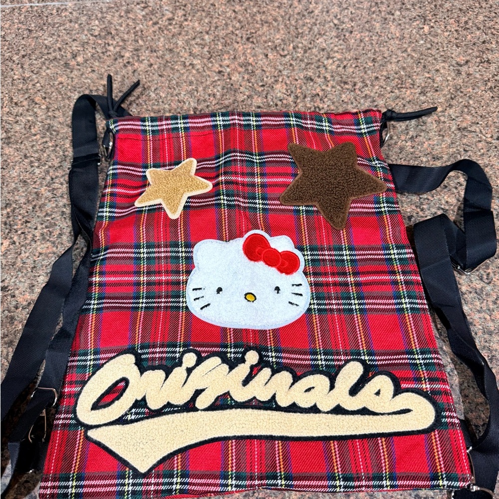 Hello Kitty Red Plaid Drawstring Bag